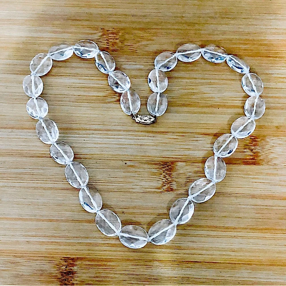 $123  14K and Faceted Quartz Crystal Gemstone Estate Necklace    Marked 14K FJS - Picture 7 of 9